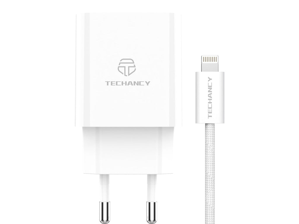 Techancy Carregador USB-A+USB-C+USB-C TA2822, 45W PD, com Cabo USB-C para Lightning de 1m, CompatIvel com iPhone 7/8/XS/11-14