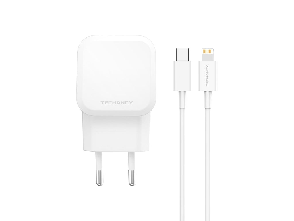 Techancy Carregador Rápido 43W Branco TA2813, Porta Dupla Pd+Usb, Conjunto De Cabos Usb C Para Lightning 1m/30w