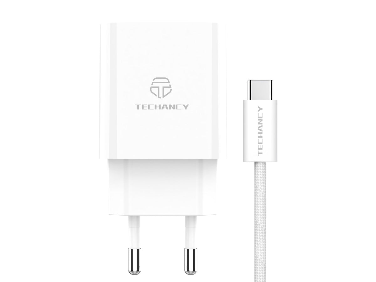 Techancy Carregador USB-A+USB-C+USB-C TA2822, 45W PD, com Cabo USB-C para USB-C de 1m, CompatIvel com Múltiplos Dispositivos