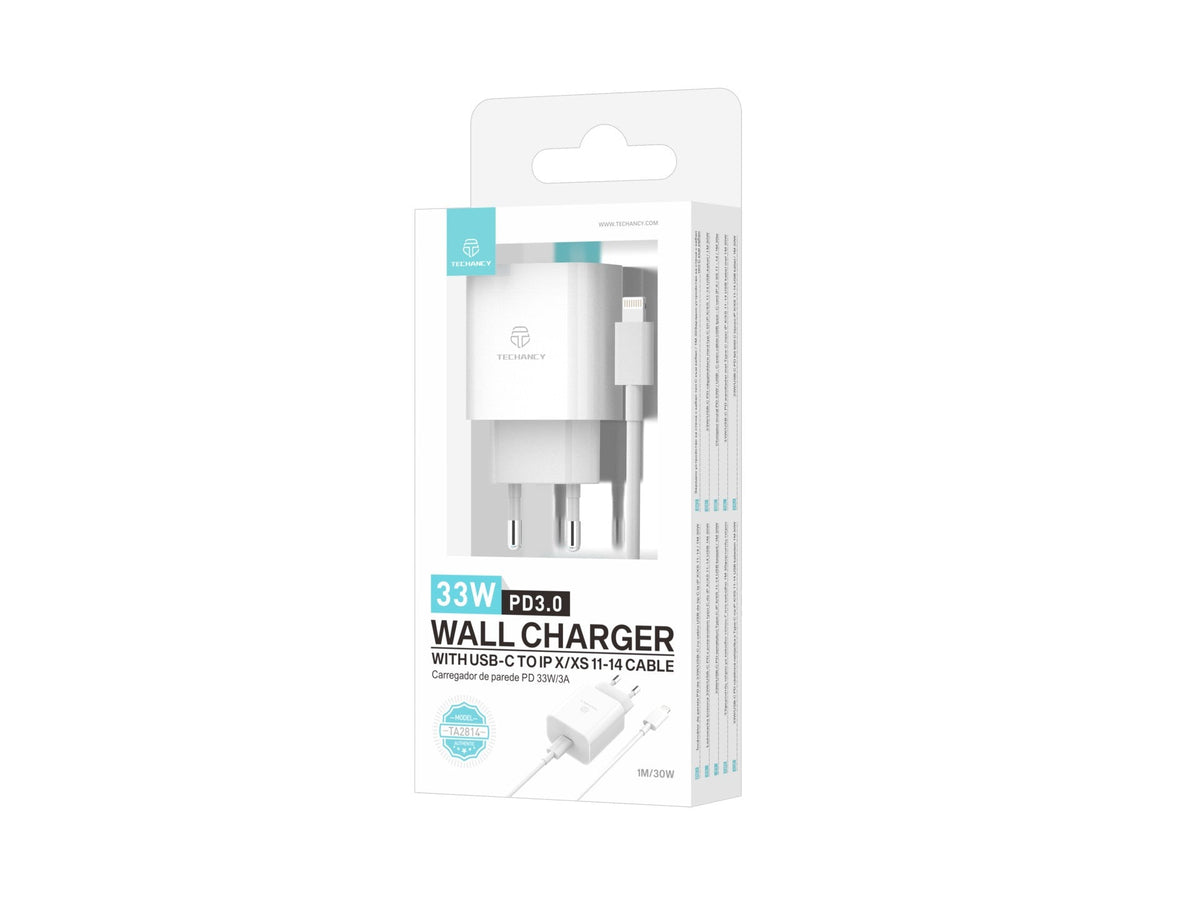 Techancy Carregador 33w Branco TA2814, Com Cabo Type-C Para Lightning 1m/30w Pd De Carregamento Rápido