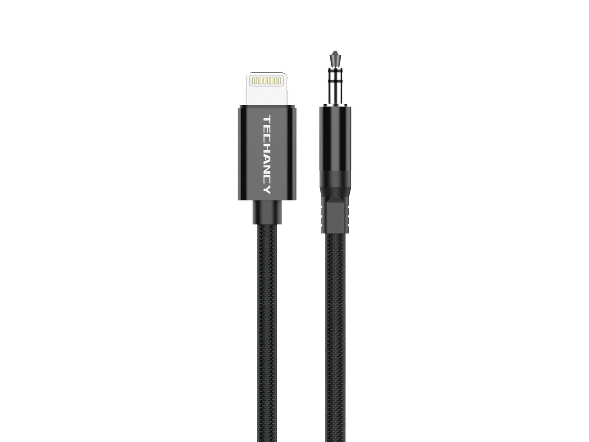 Techancy Cabo Audio Digital KQ2604 8-Pin para 3.5mm, 1M, Trancado, Compativel com Telemovel, Carro e Auscultadores, Preto