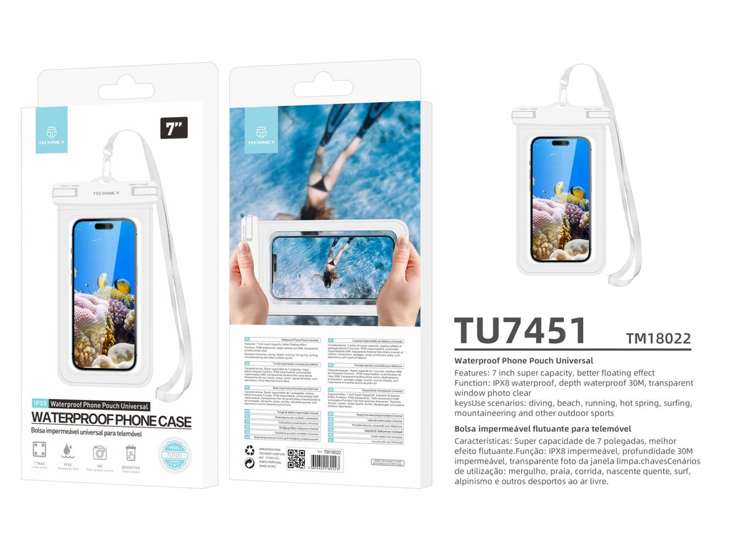 Techancy Bolsa Para Telemóvel À Prova De Água De 7,0 Polegadas Da TU7451 À Prova De Água Ipx8, Fotos Nítidas, Branca