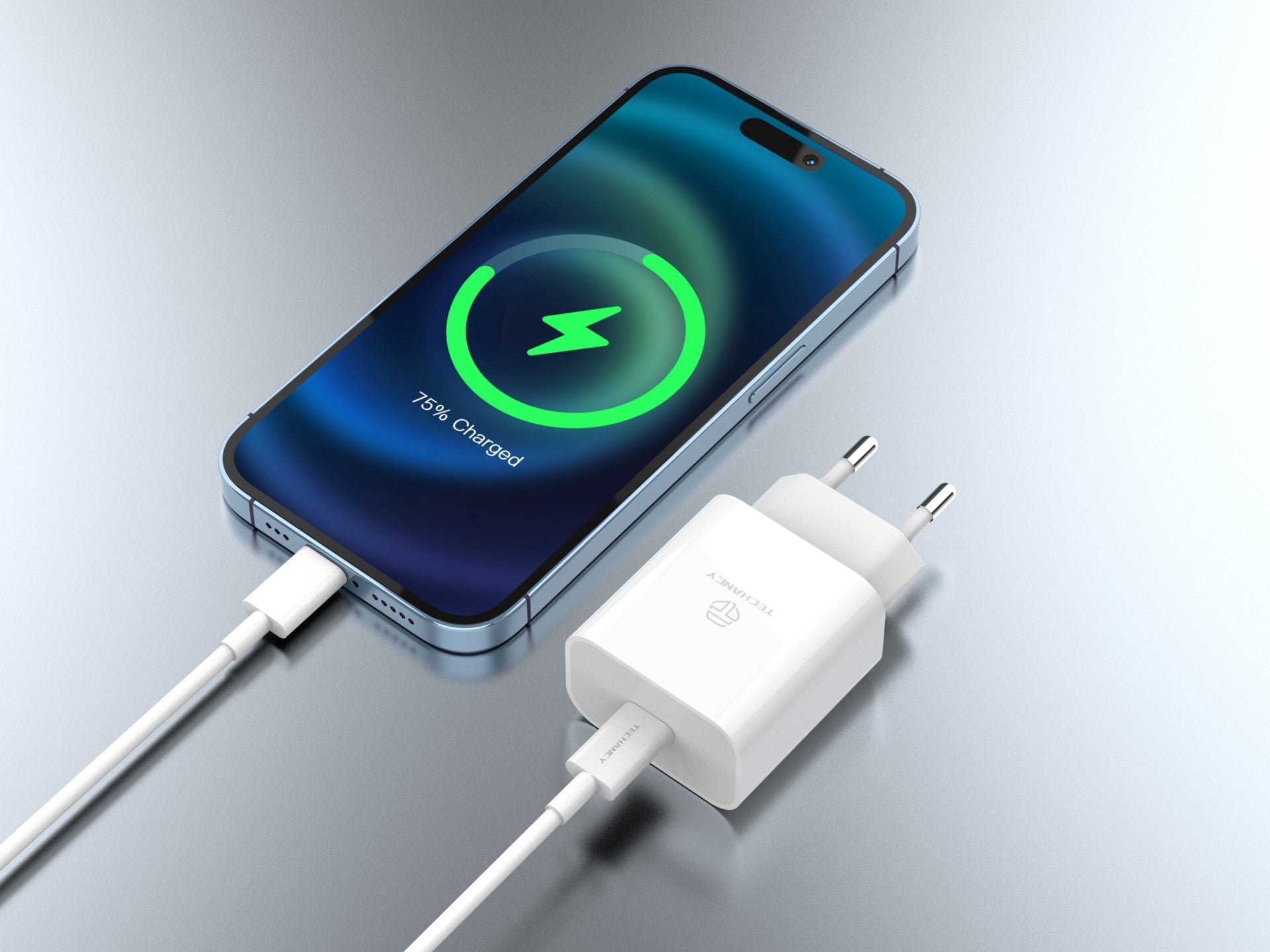 Techancy Carregador 33w Branco TA2814, Com Cabo Type-C Para Lightning 1m/30w Pd De Carregamento Rápido