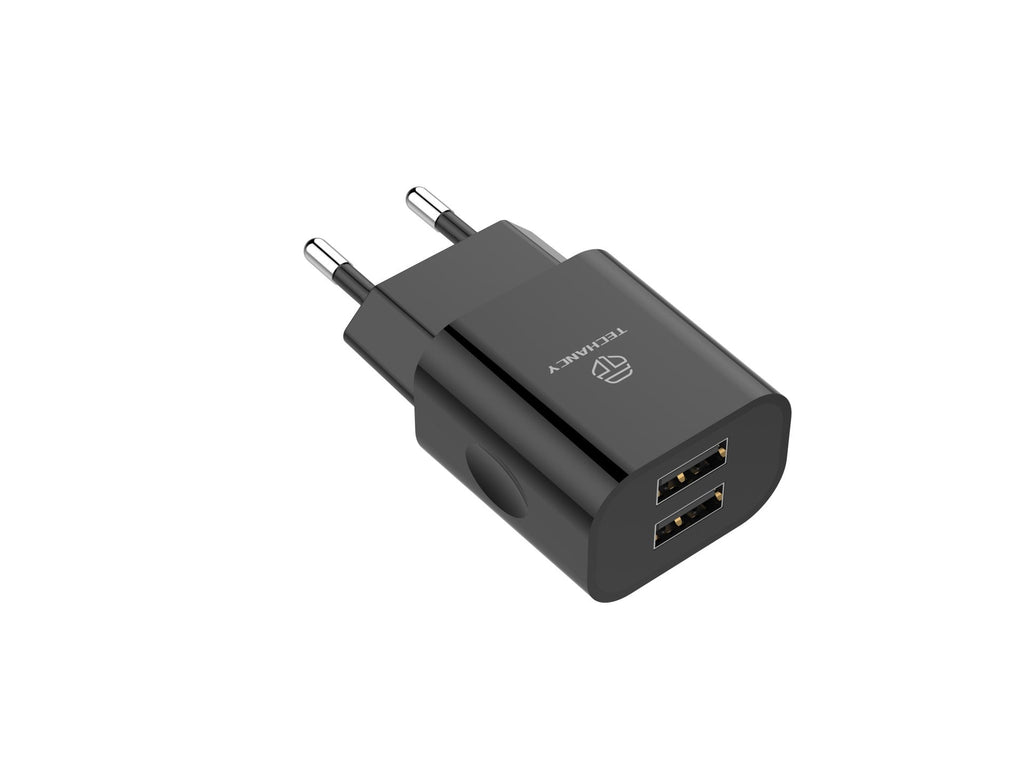 Techancy Carregador De Parede 2usb Preto TA2791,5V-2.4A Carregamento,Conjunto De Cabos Usb-Tipo-C 1m,Suporta Telemóveis Usb-C