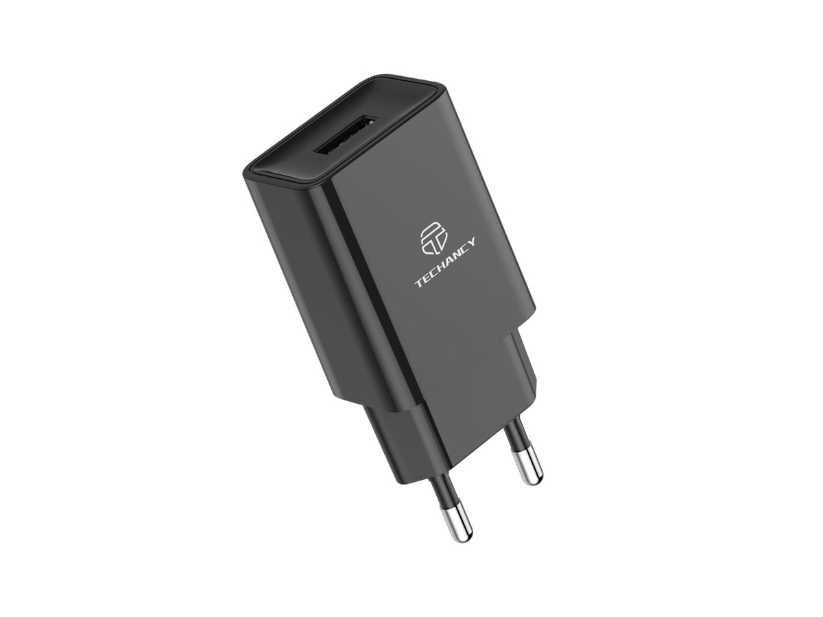 Techancy Carregador De Telemóvel Preto  TA2771, Saída Usb 5v-2.4a Carregamento, Compatível Com Samsung, Huawei, Apple Etc.