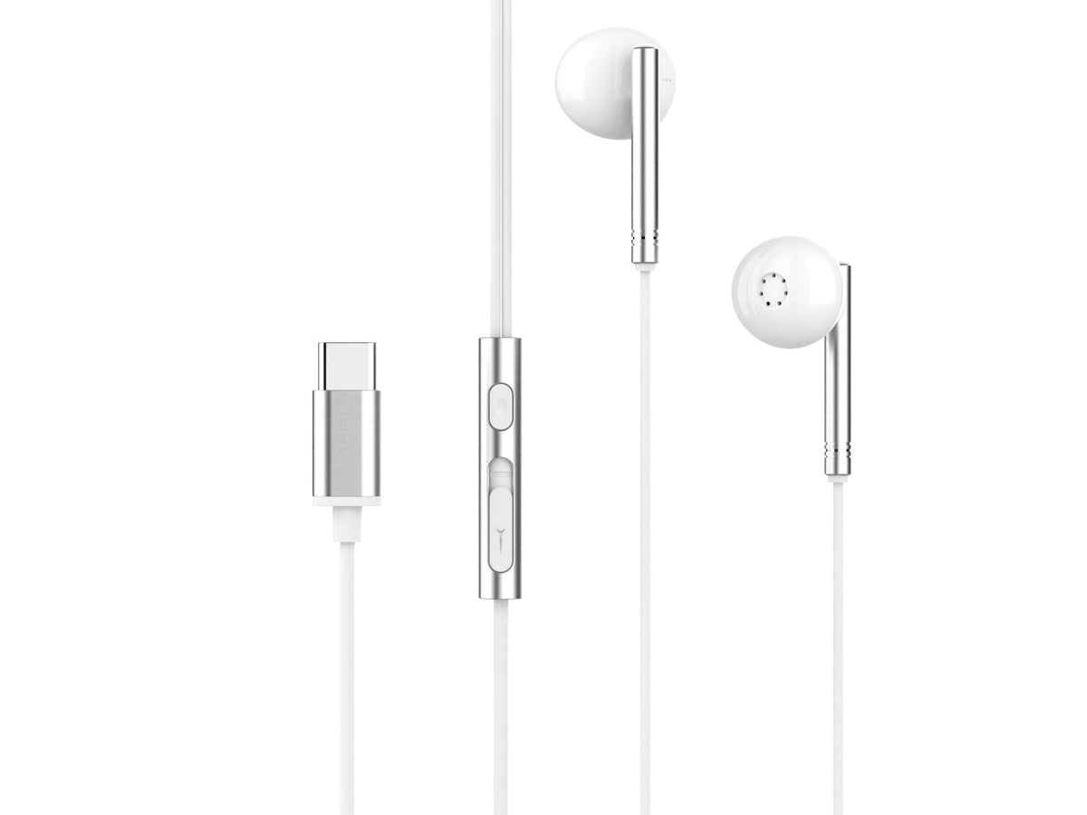 Techancy Auscultadores Estéreo Em Metal Branco TD8090, Porta Dsp/Type-C Compatível Com Samsung/Huawei/Xiaomi, Etc.