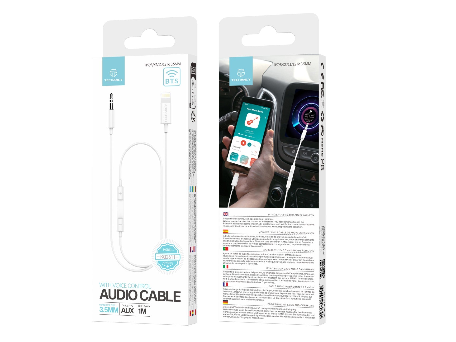 Techancy Carregador Branco 20w TA2802 Com Suporte Pd E Qc3.0 Com Cabo Usb-C Branco De 1m Para Usb-C