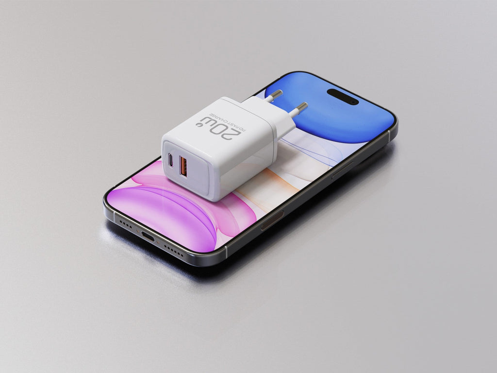 Techancy Carregador TA2825 PD3.0 20W com Duas Portas USB-C e USB-A Compativel com Diversos Telemoveis e Tablets