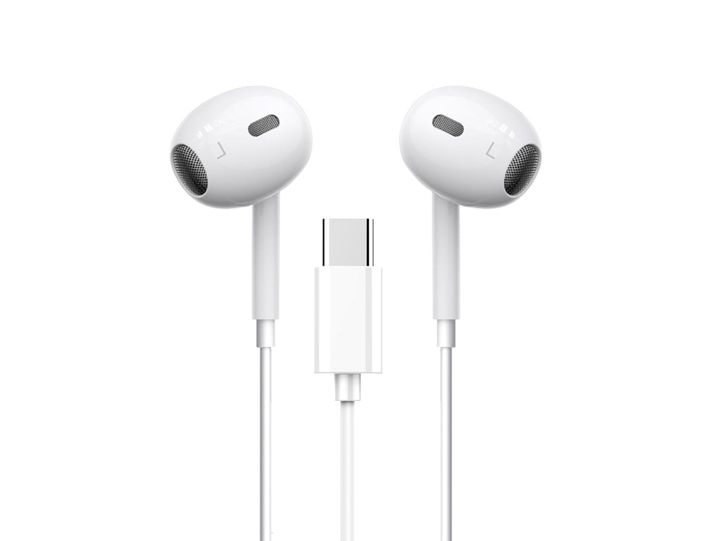 Techancy Auricular Estéreo Tipo C Branco  TD8046, Com Microfone, Controlo Do Volume De Chamadas, Plug And Play