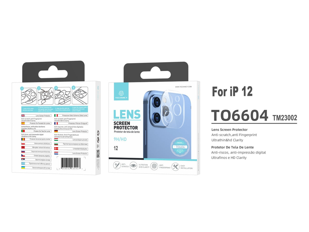 Techancy Protetor de Lente  para iPhone 12 TO6604, 9H Anti-riscos, Anti-digital, Ultrafino e HD, Fácil de Instalar