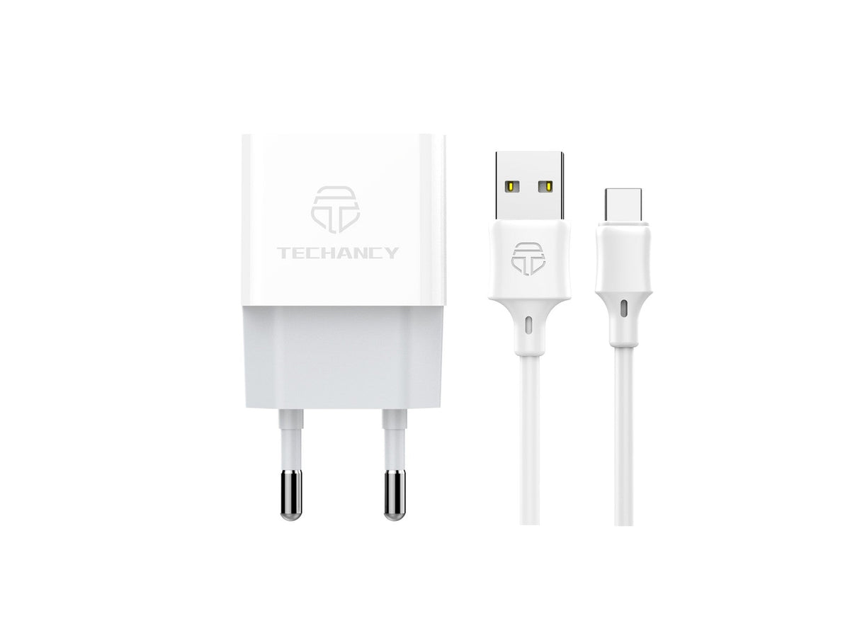 Techancy Carregador Usb Para Telemóvel Branco TA2776, Carregamento Estável 5v-1a Com Conjunto De Cabos Usb-Tipo-c 1m