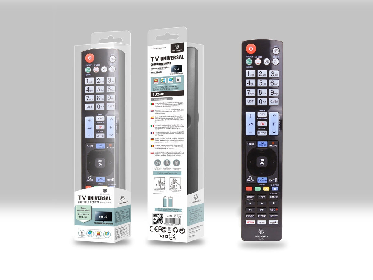 Techancy Controlo Remoto Do Televisor  TU2401, Alcance Sem Fios De 8m, Compatível Com Televisores Lg, Ligação Auto-Adaptável
