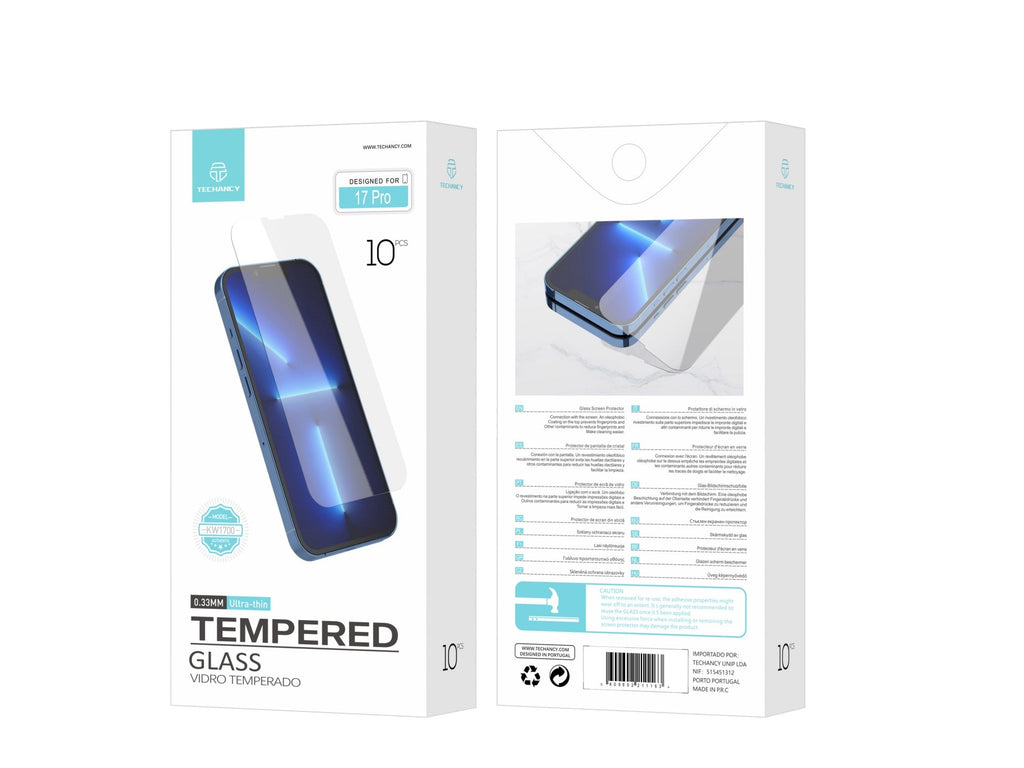 Techancy Pelicula de Vidro Temperado para iPhone 17 Pro KW1700, 0.33MM Ultra Fino, Anti Impressao Digital, Anti Riscos, Transparente HD