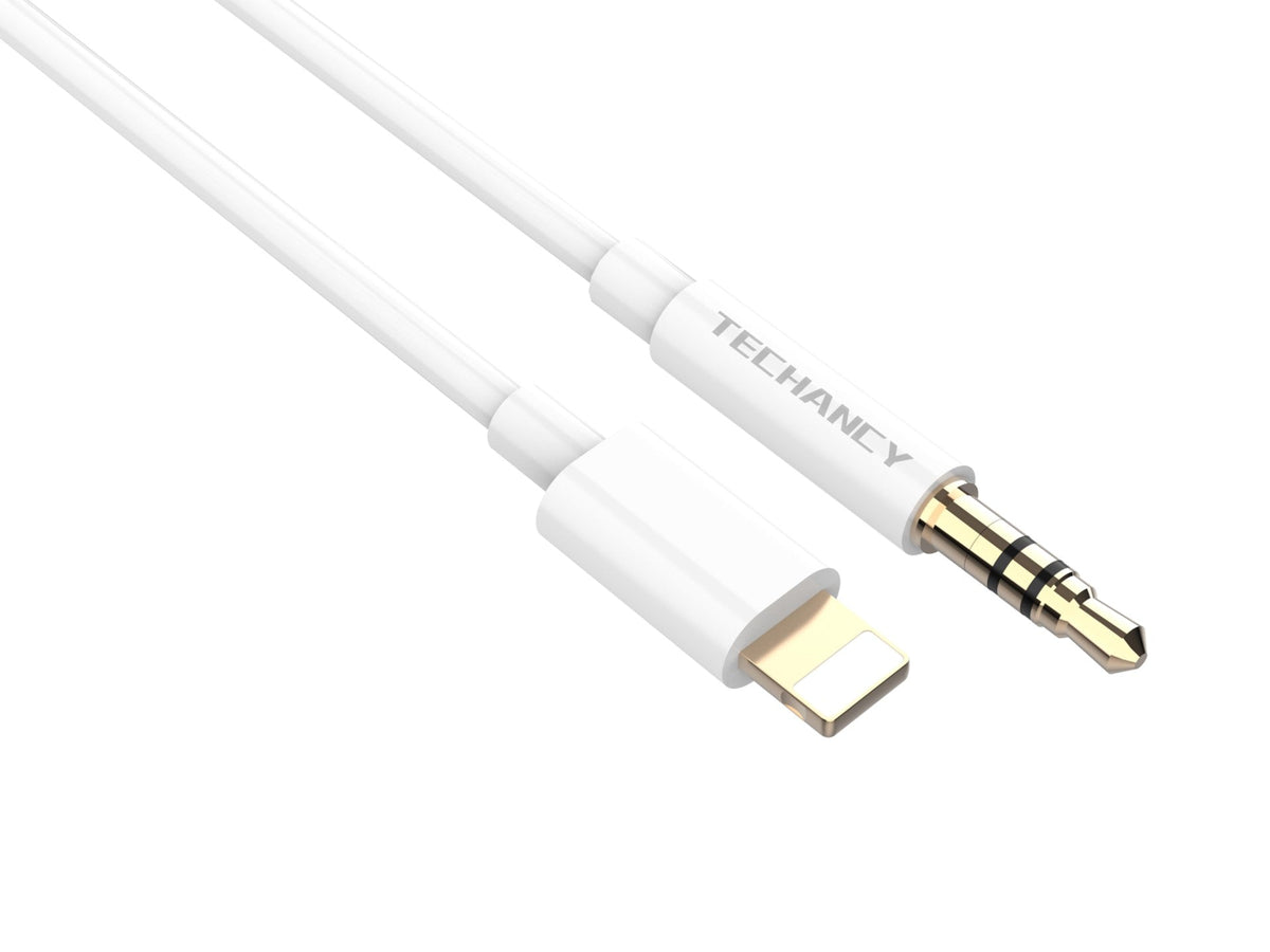Techancy Cabo Áudio Aux Automotive  KQ2602, Iph8/X/11-14 Para 3,5 Mm, 1 Metro, Qualidade De Som Hifi,Branco