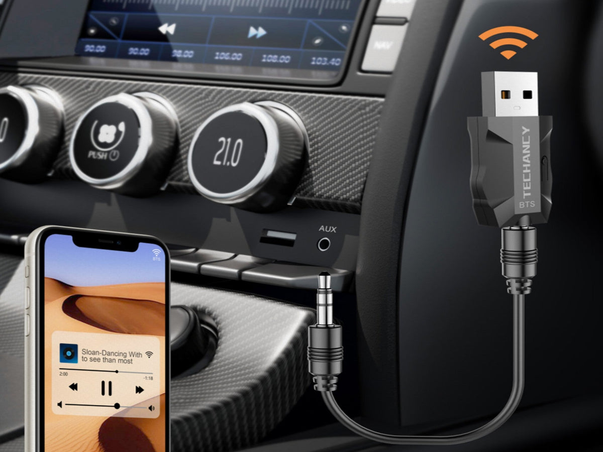 Adaptador Bluetooth sem fios 2 em 1 Techancy, TQ5901, suporta transmissão e receção de áudio Bluetooth, preto