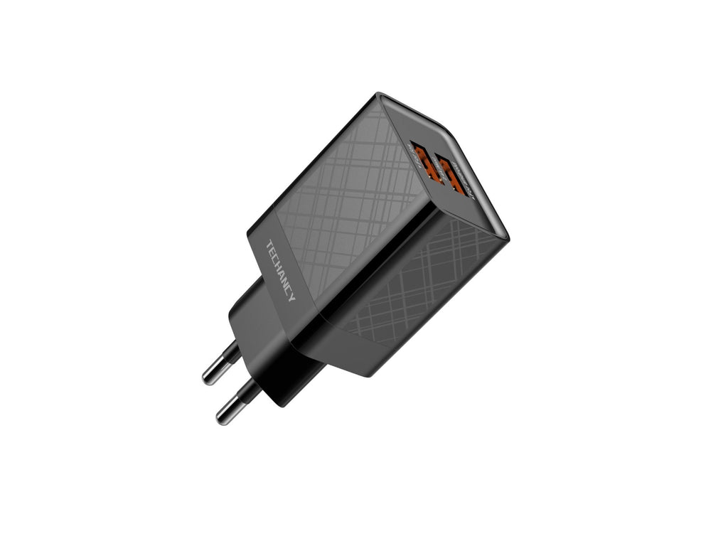 Techancy Carregador Usb 2.4A Preto  TA2758, 2usb Output, Chip Inteligente Integrado, Carregamento Simultâneo Multi-Device
