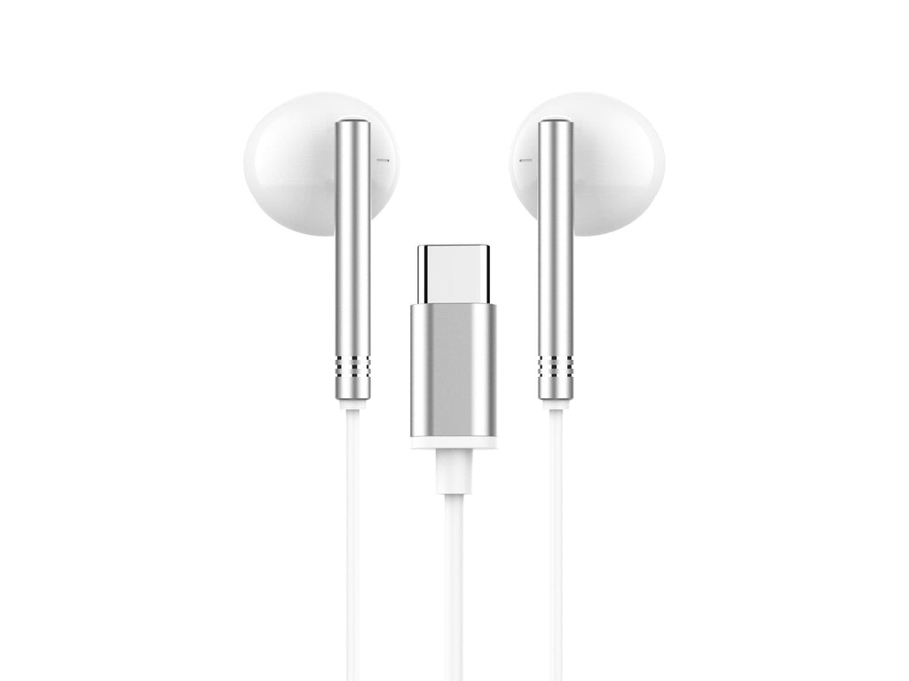 Techancy Auscultadores Estéreo Em Metal Branco TD8090, Porta Dsp/Type-C Compatível Com Samsung/Huawei/Xiaomi, Etc.