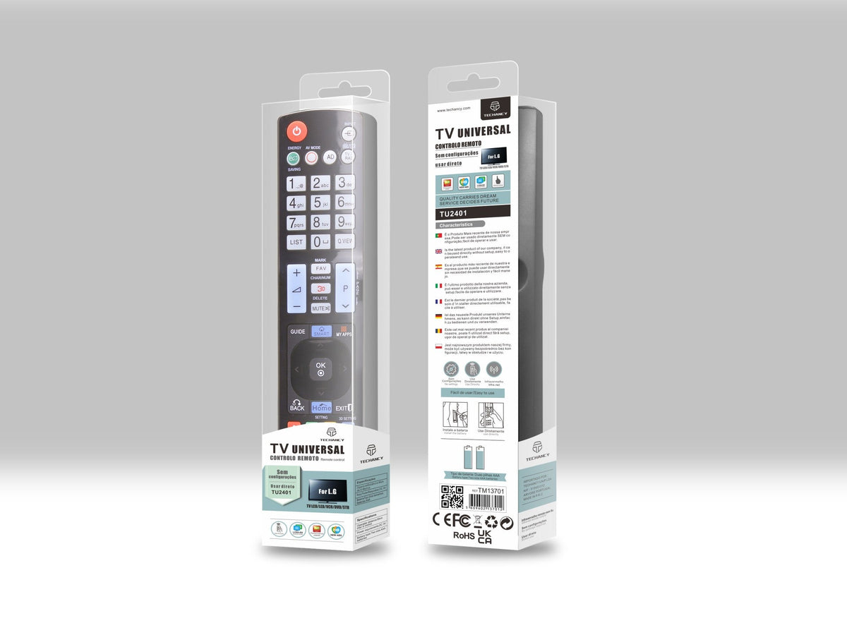 Techancy Controlo Remoto Do Televisor  TU2401, Alcance Sem Fios De 8m, Compatível Com Televisores Lg, Ligação Auto-Adaptável