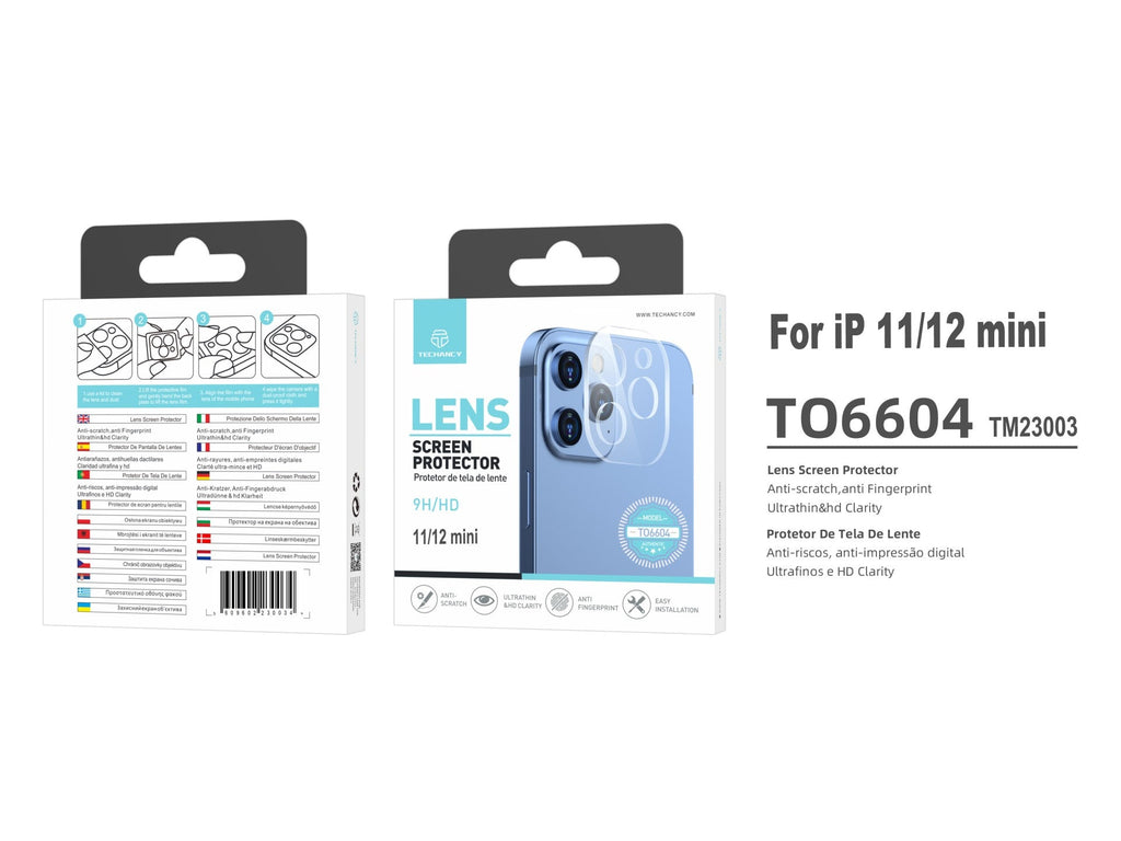 Techancy Protetor de Lente  para iPhone 11/12Mini TO6604, 9H Anti-riscos, Anti-digital, Ultrafino e HD, Fácil de Instalar