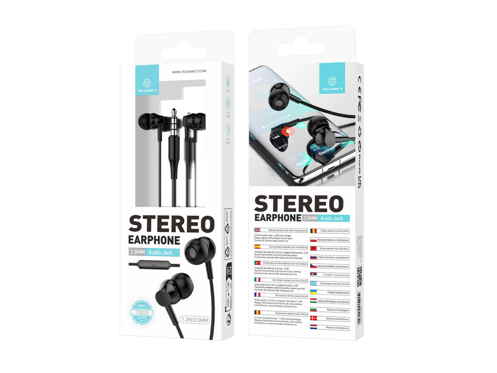 Techancy Auscultadores Intra-Auriculares Brancos 1,2 M TD8028, Com Controlo De Volume Do Microfone, Conetor De 3,5 Mm