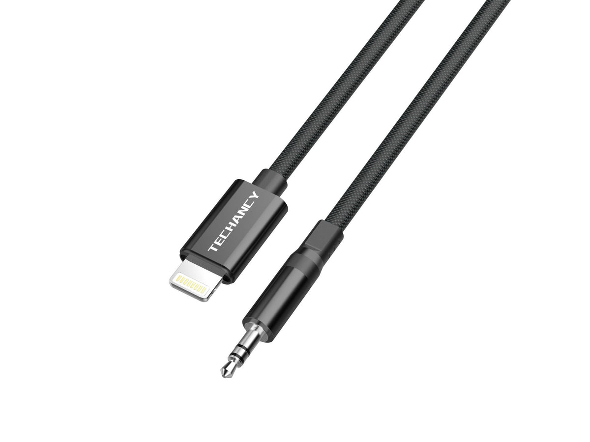 Techancy Cabo Audio Digital KQ2604 8-Pin para 3.5mm, 1M, Trancado, Compativel com Telemovel, Carro e Auscultadores, Preto