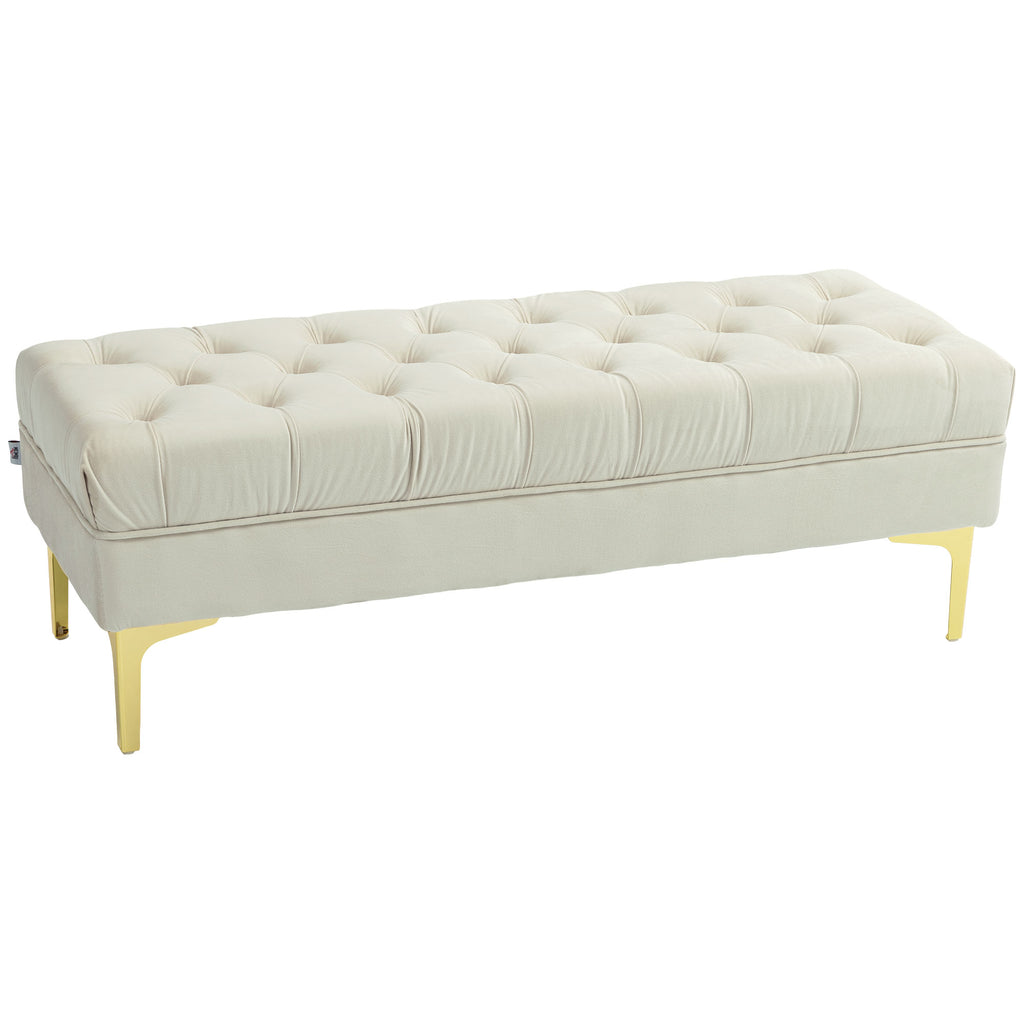 Banc banquette capitonnée bout de lit style classique chic dim. 118L x 45l x 42H cm piètement métal doré velours beige