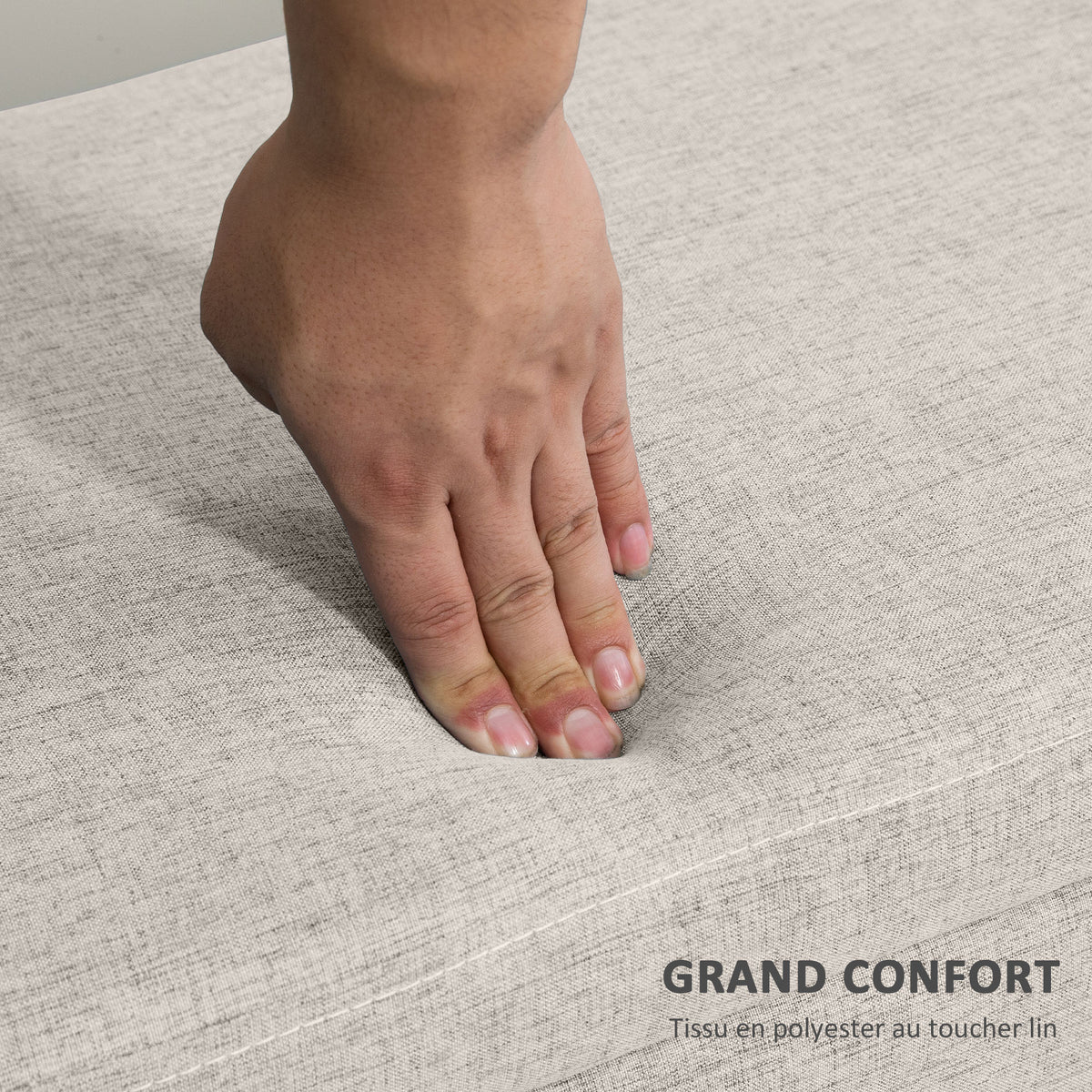 Banc coffre rangement rembourré aspect lin pour chambre à coucher, entrée, salon, charge 220 Kg, 110 x 39 x 45 cm, beige