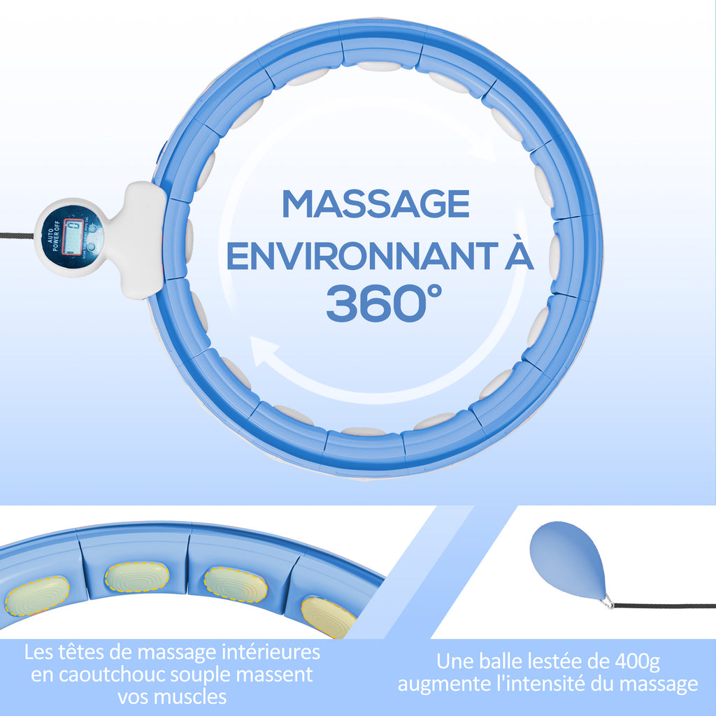 Hula Hoop Cerceau avec Picots de Massage ajustable de 76 à 113 cm de tour de taille 16 segments amovibles, bleu clair