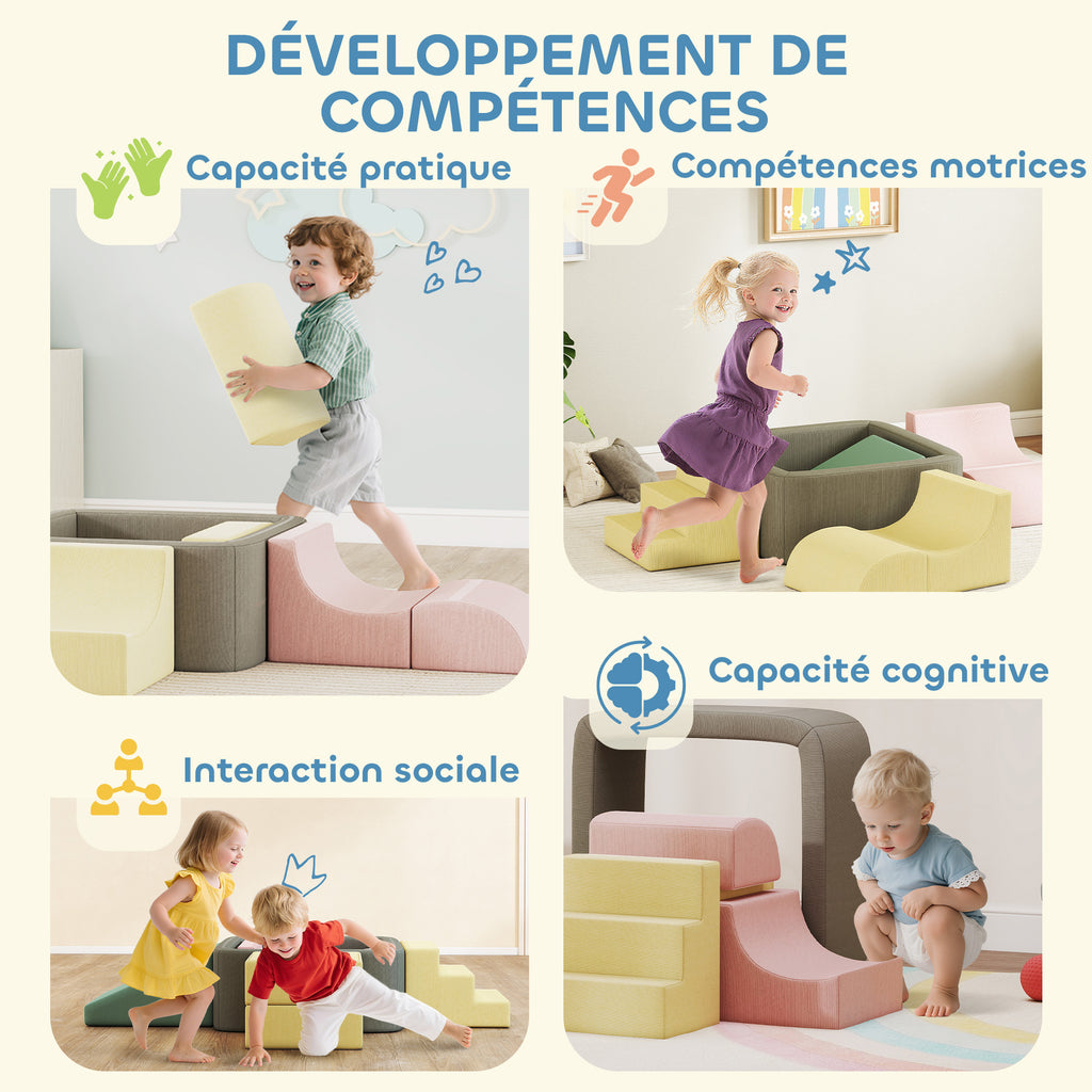 Parcours motricité bébé modulable en mousse 7 pièces housse lavable en velours côtelé 174 x 174 x 30 cm multicolore