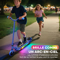 Trottinette électrique pour enfants 6-14 ans, vitesse maximale 10 km/h, lumières LED colorées, frein électrique, bleu