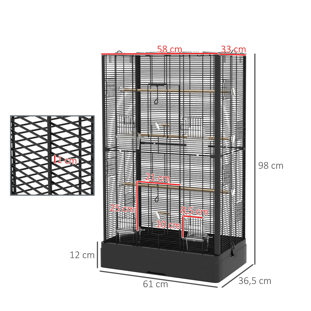 Cage à oiseaux volière avec portes perchoirs cage pour canaris perruches perroquets 61 x 36,5 x 98 cm noir