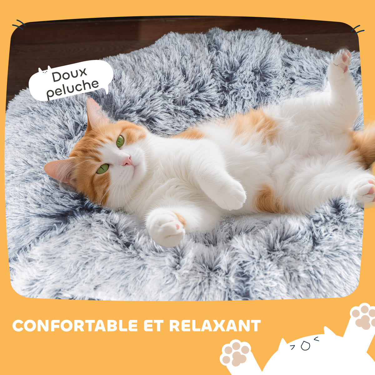 Tunnel pour Chat Intérieur avec Lit de Chat en Forme de Donut, Coussin Circulaire Lavable, 90x80x27cm, Gris Clair