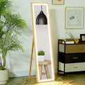 Grand miroir pleine longueur, miroir mural ou sur pied rectangulaire, 40 x 160 cm avec éclairage LED 3 couleurs, chêne