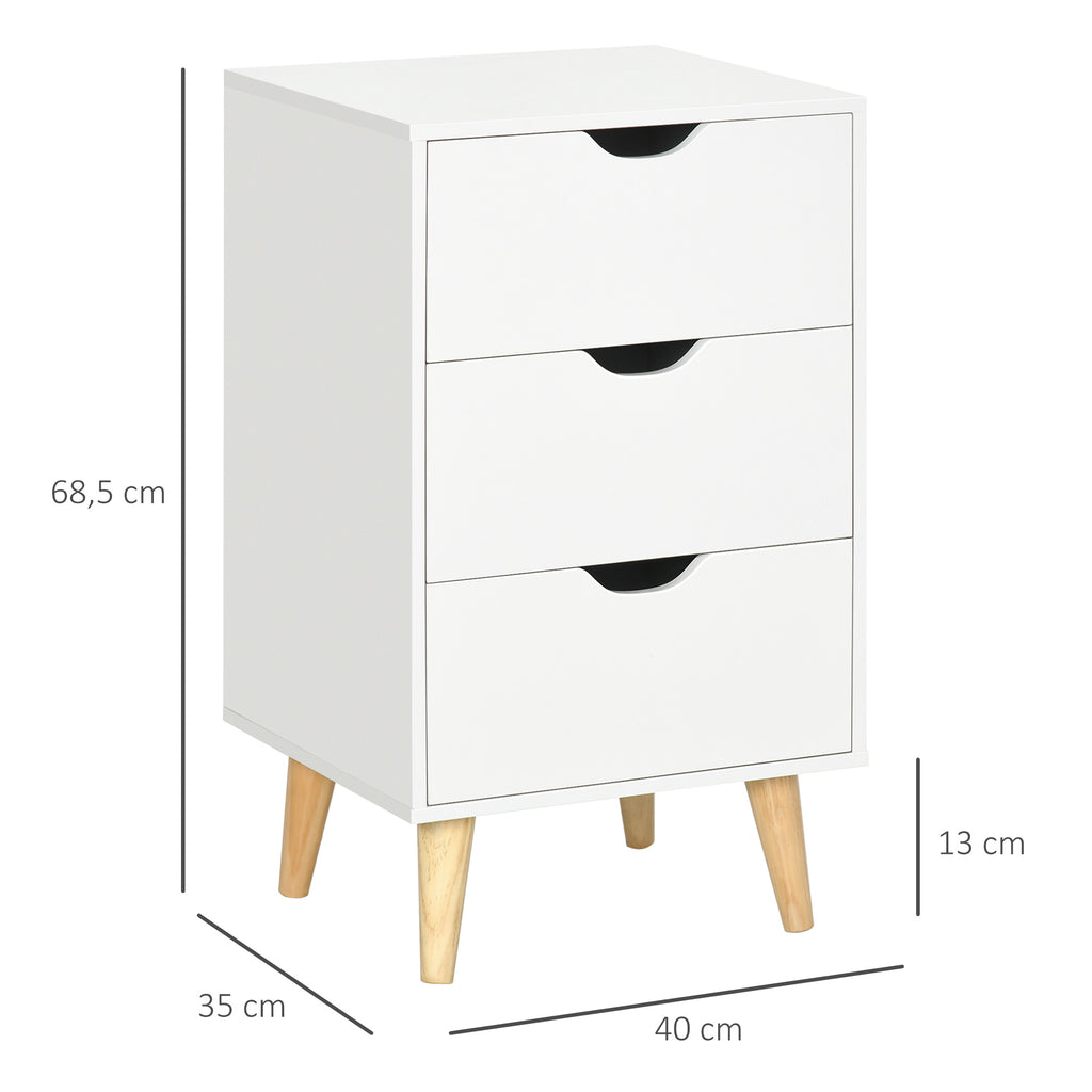 Table de chevet table de nuit avec 3 tiroirs, style scandinave pour chambre à coucher, salon, 40 x 35 x 68,5 cm, blanc