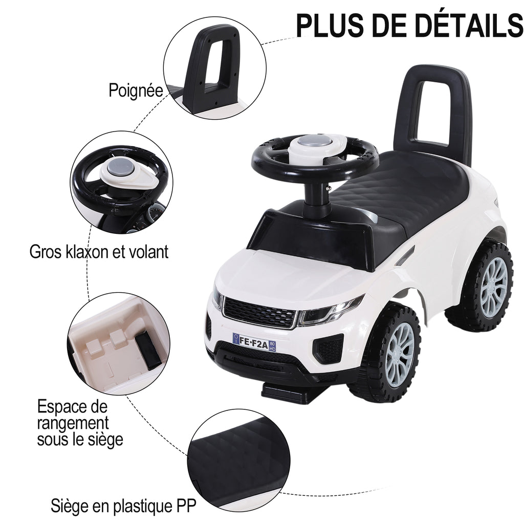 Porteur Enfant Véhicule à Pousser, Porteur Bébé avec Klaxon, Compteurs Factices et Coffre à Jouets, pour Enfants de 12 à 36 Mois, Blanc