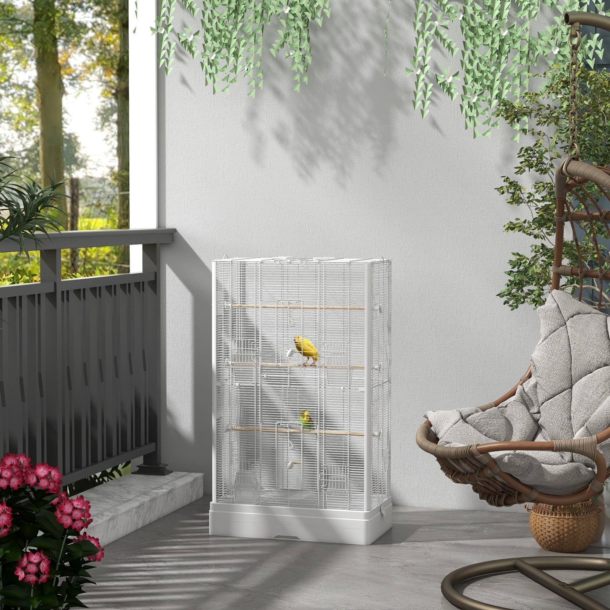 Cage à oiseaux volière avec portes perchoirs cage pour canaris perruches perroquets 61 x 36,5 x 98 cm blanc