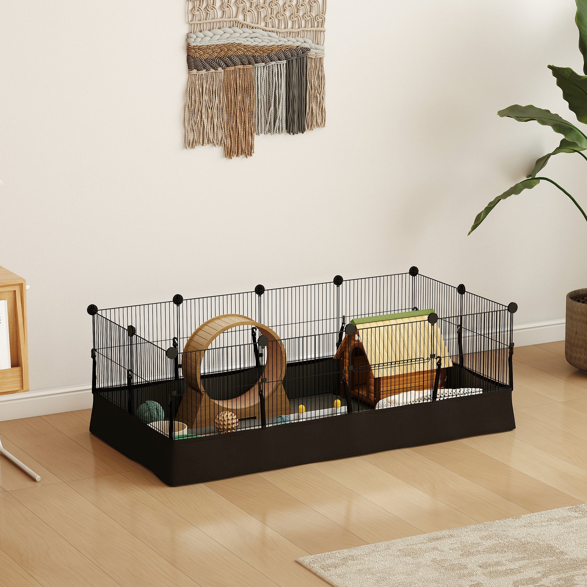 Enclos pour petits animaux, cage à lapin modulable 12 panneaux avec tapis étanche, en acier, 120 x 60 x 40 cm, noir