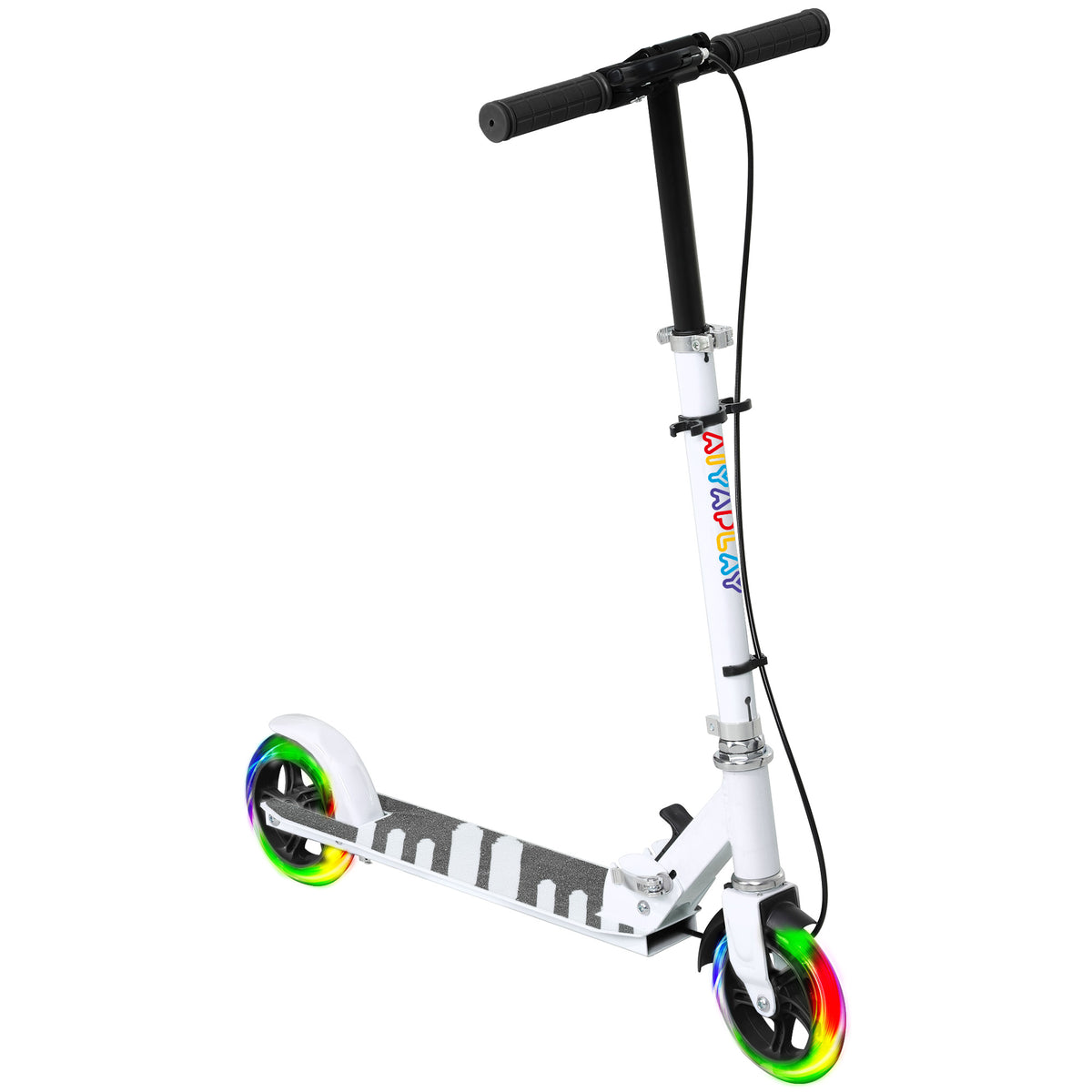 Trottinette enfants 3 à 8 ans, trottinette pliable à 2 roues LED roues lumineuses, 4 réglages en hauteur, blanc