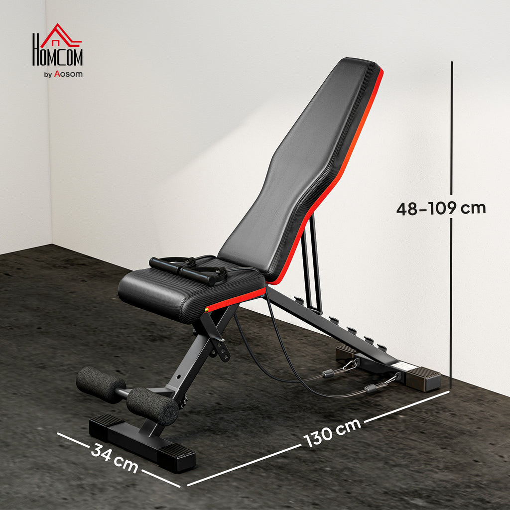 Banc de musculation pliable dossier réglable 6 niveaux assise ajutable 4 niveaux coussin 130 x 34 x 109 cm noir et rouge