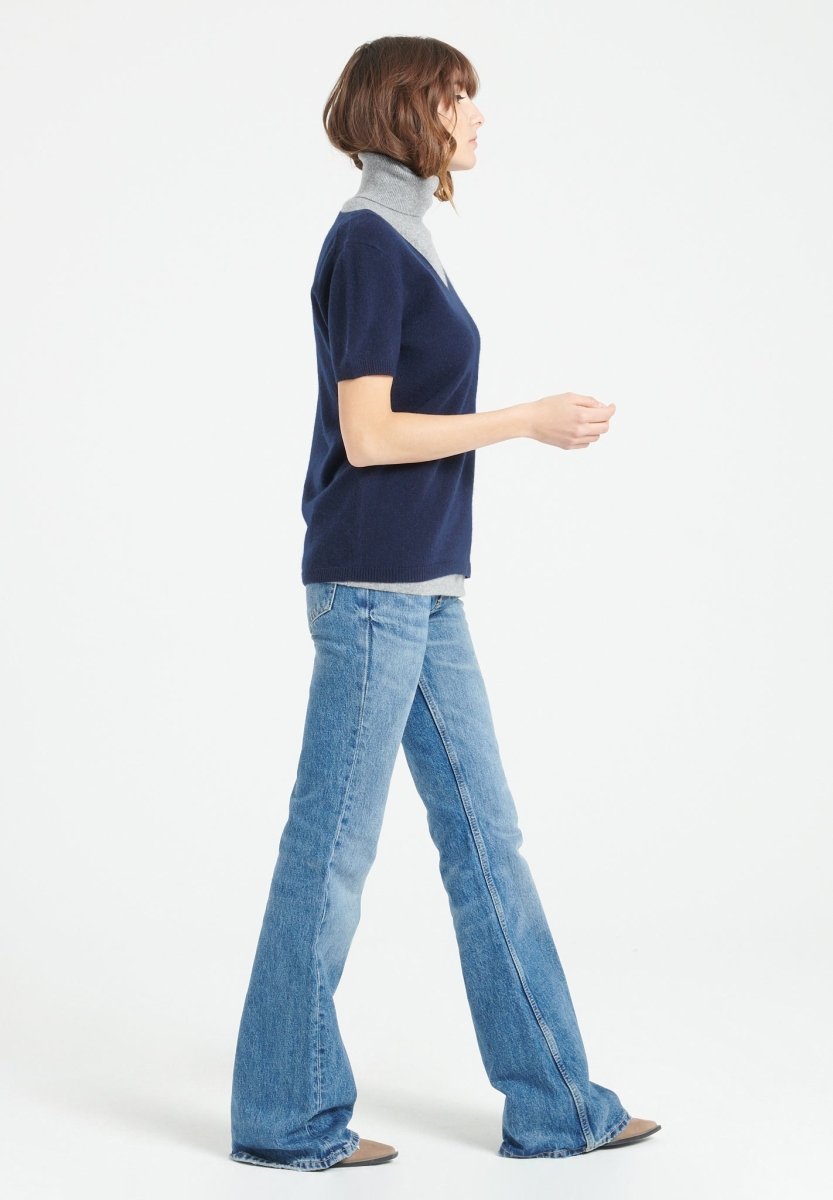 T-shirt col V femme en cachemire bleu marine - LILLY 14