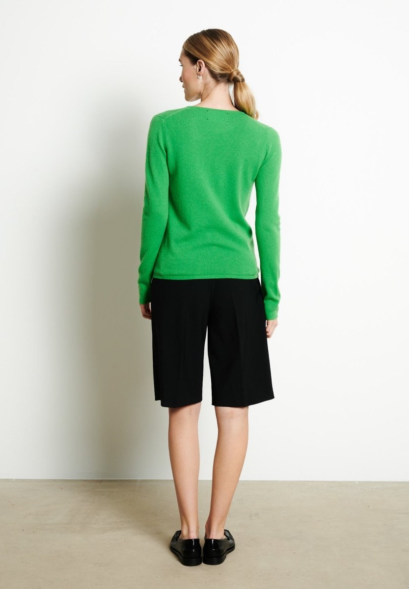 Pull col V femme en cachemire vert pomme - LILLY 2B