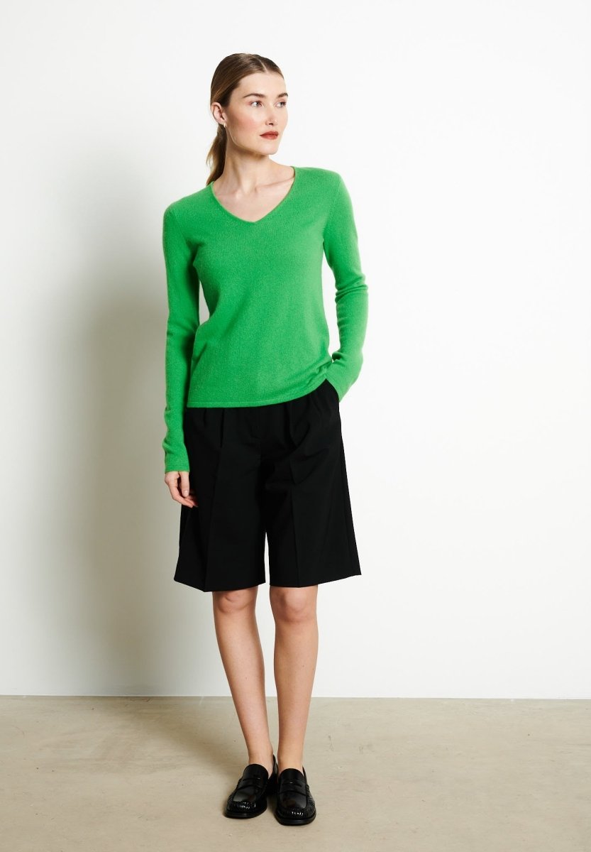 Pull col V femme en cachemire vert pomme - LILLY 2B