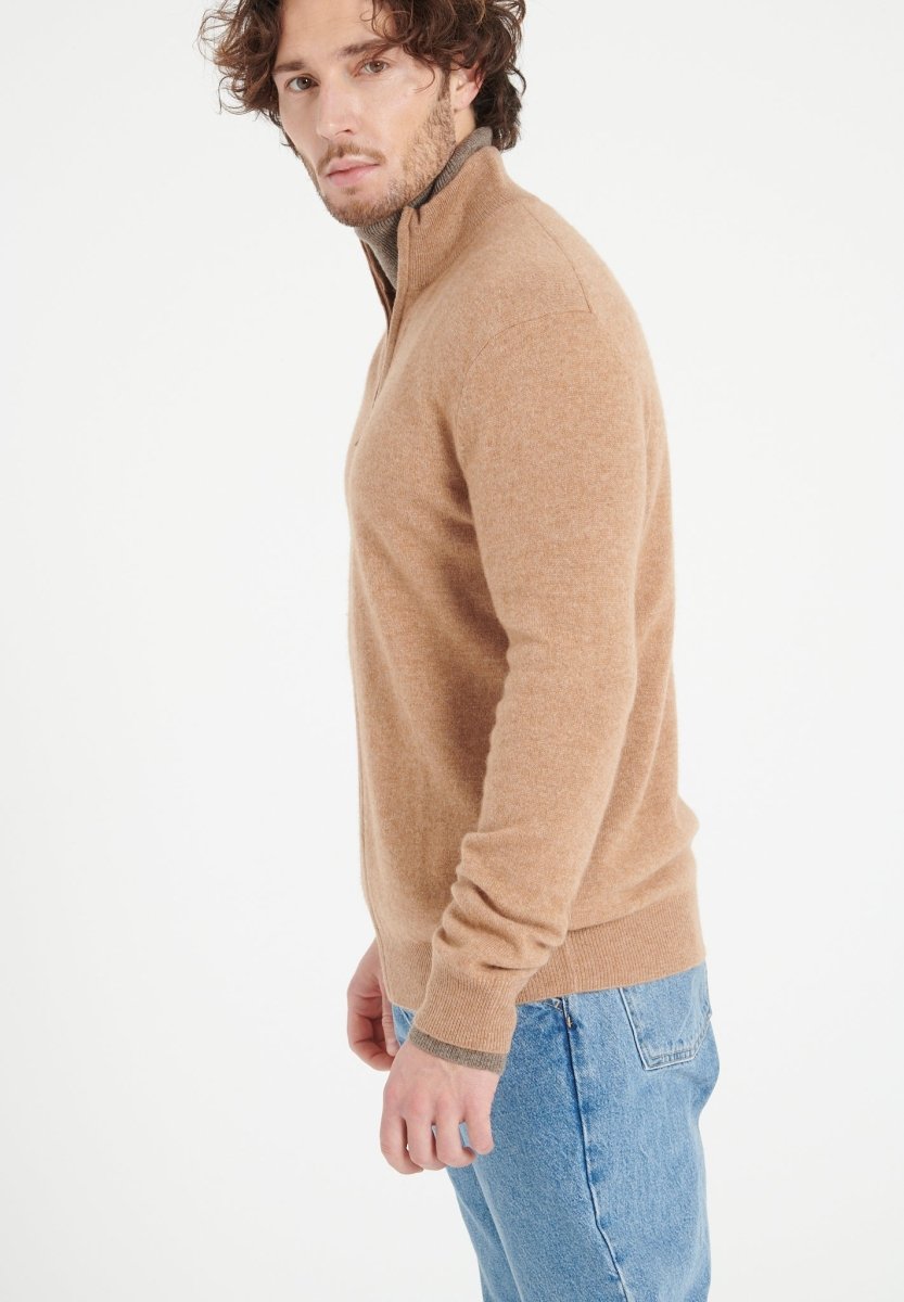 Gilet col montant zippé homme en cachemire camel - LUKE 8