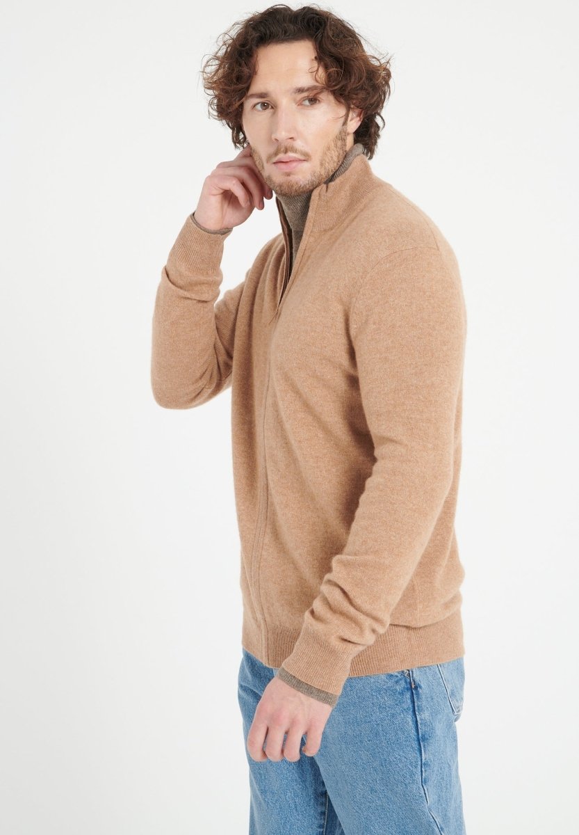 Gilet col montant zippé homme en cachemire camel - LUKE 8