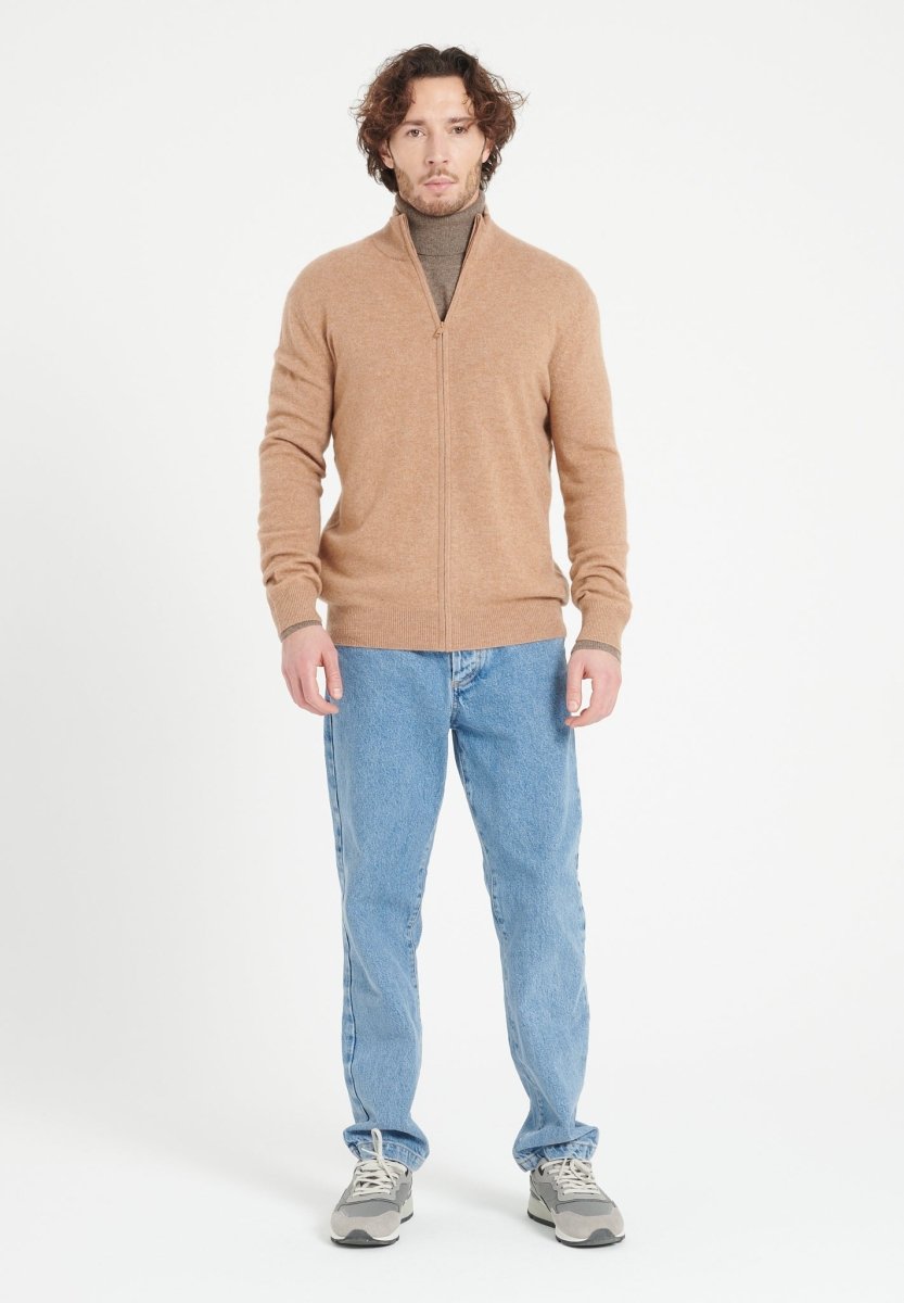 Gilet col montant zippé homme en cachemire camel - LUKE 8