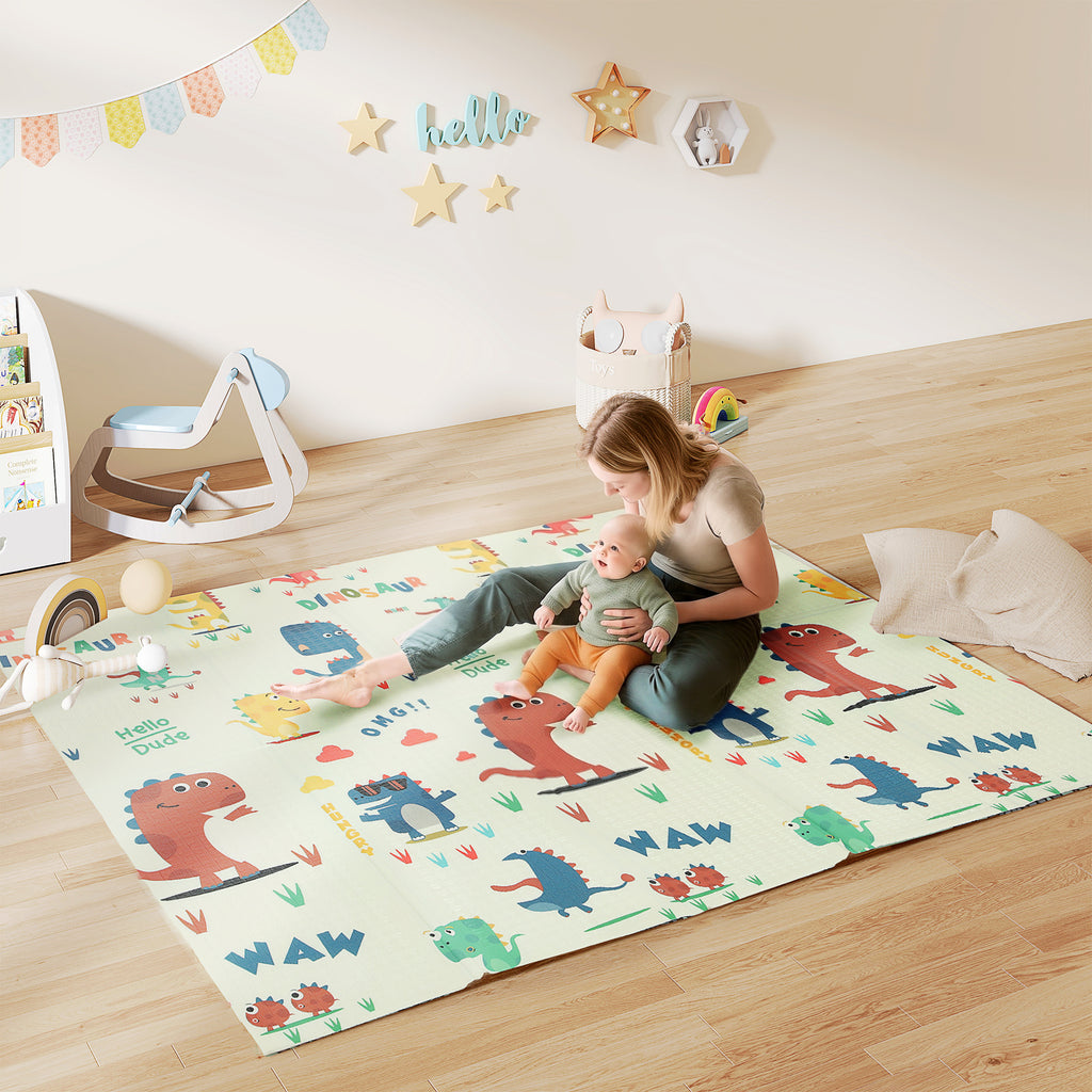 Tapis de jeu pour enfant bebe, tapis d'éveil bébé pliable épais réversible en mousse, 196 x 176 x 1,5 cm, multicolore
