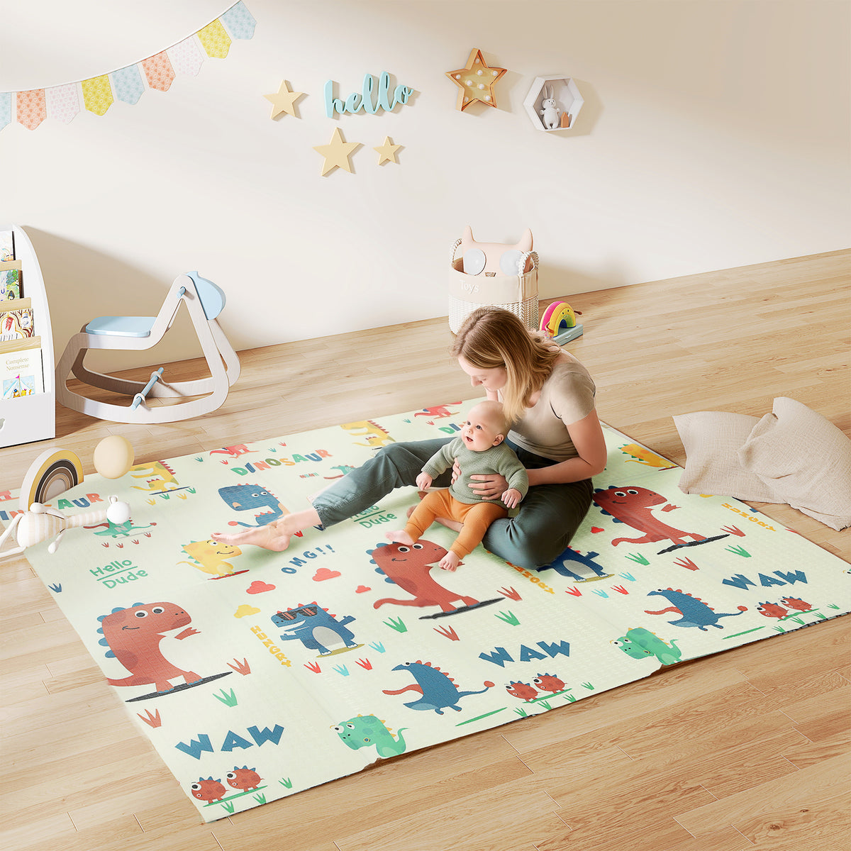 Tapis de jeu pour enfant bebe, tapis d'éveil bébé pliable épais réversible en mousse, 196 x 176 x 1,5 cm, multicolore