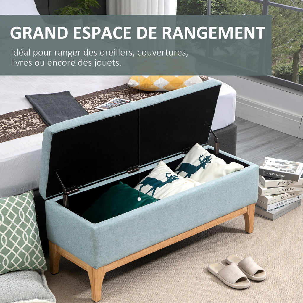 Banc de rangement, coffre de rangement avec couvercle amovible style scandinave, bout de lit en tissu lin, 110 x 39 x 45 cm, vert clair