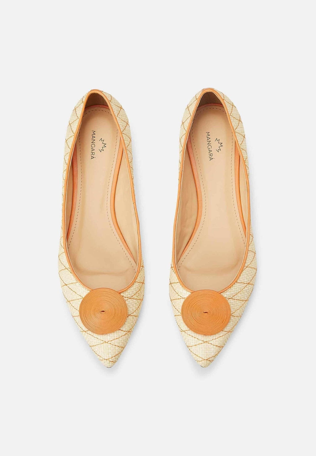 Corobá Raffia Leather Ballerinas – Beige Flat