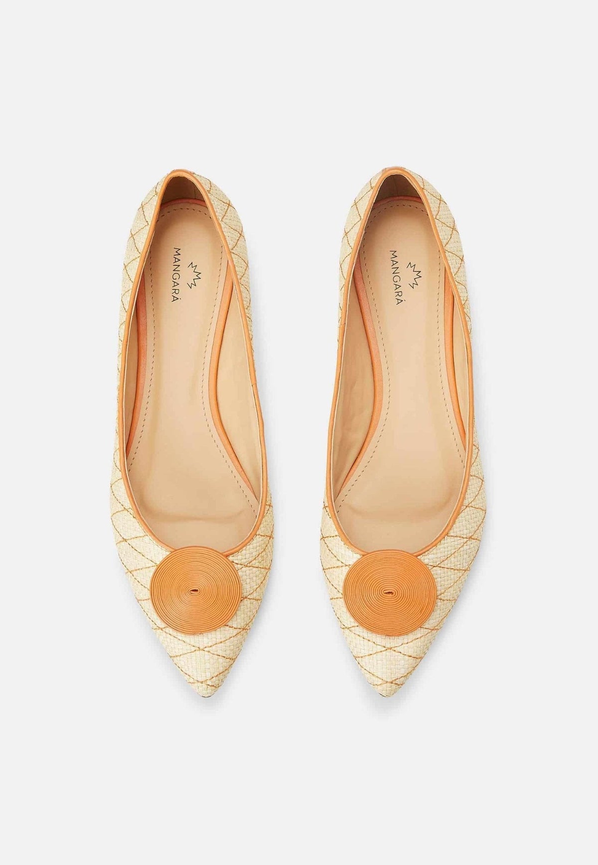 Corobá Raffia Leather Ballerinas – Beige Flat